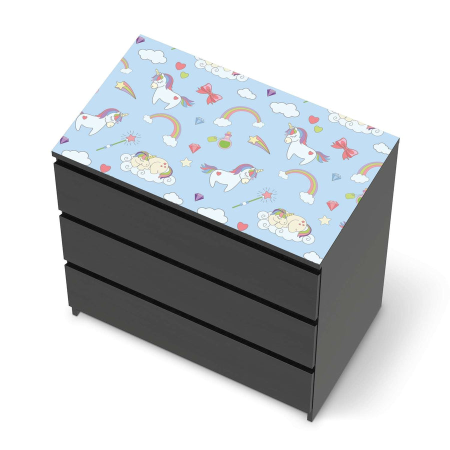 Möbelfolie Rainbow Unicorn - IKEA Malm Kommode 3 Schubladen [oben] - schwarz