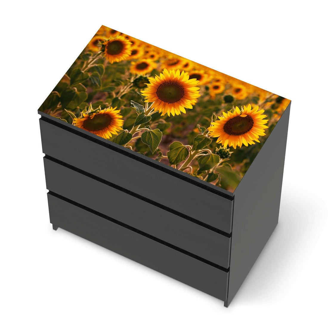 Möbelfolie Sunflowers - IKEA Malm Kommode 3 Schubladen [oben] - schwarz