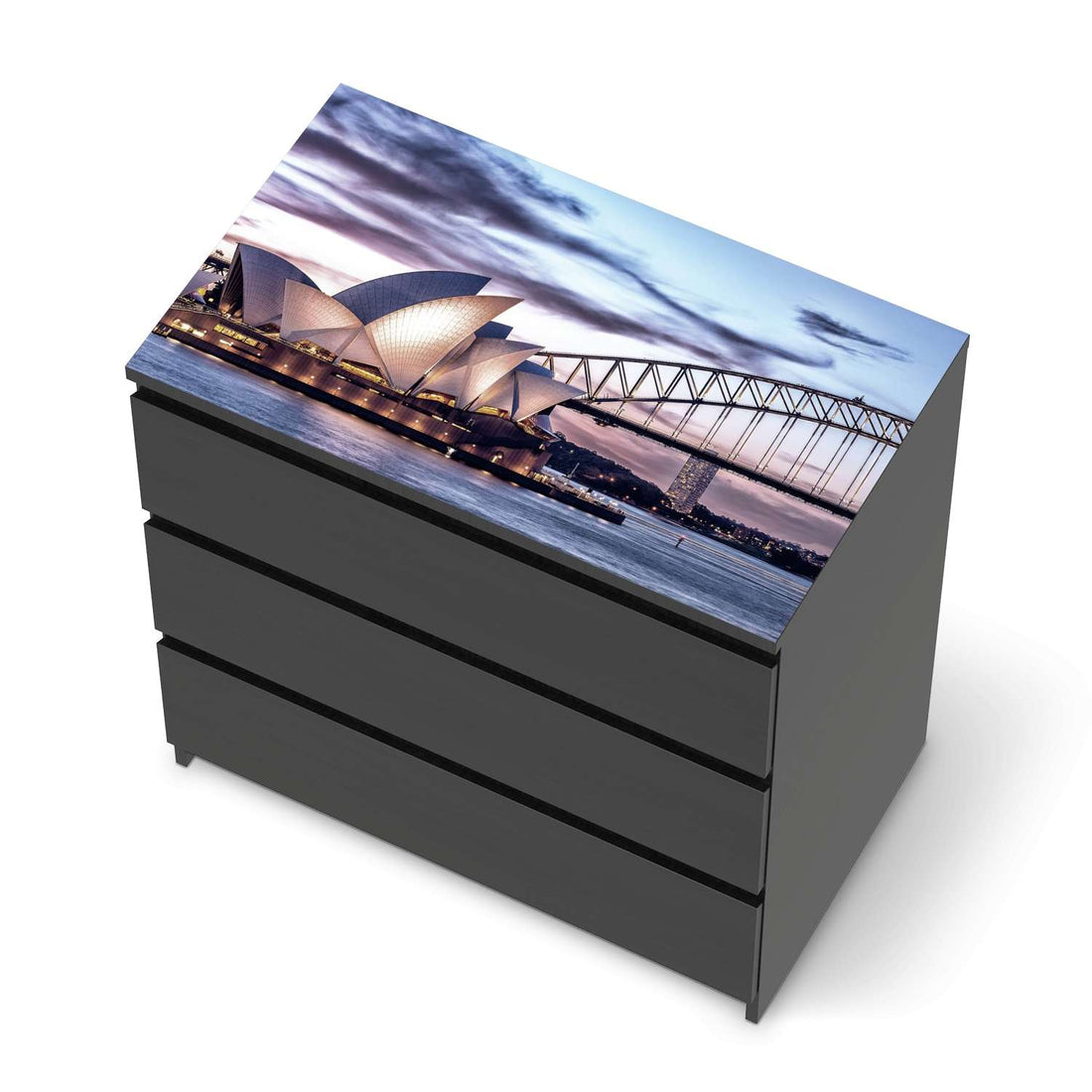 Möbelfolie Sydney - IKEA Malm Kommode 3 Schubladen [oben] - schwarz