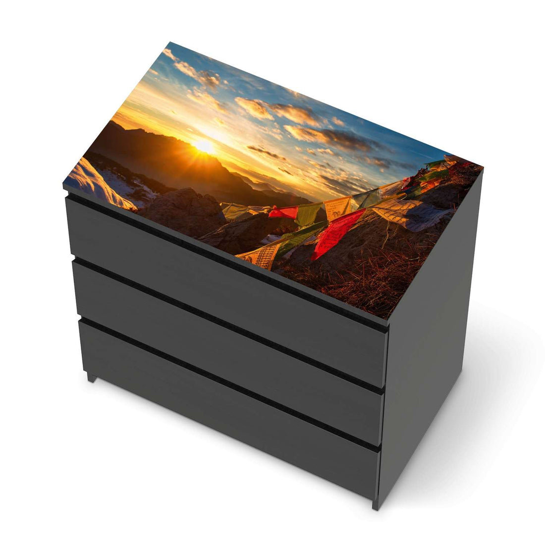 Möbelfolie Tibet - IKEA Malm Kommode 3 Schubladen [oben] - schwarz