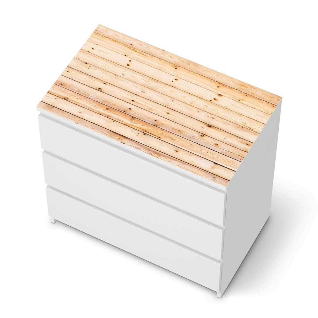 Möbelfolie Bright Planks - IKEA Malm Kommode 3 Schubladen [oben] - weiss
