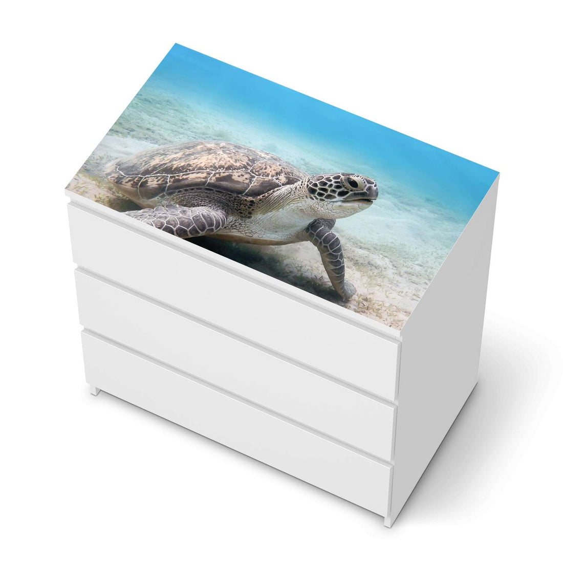 Möbelfolie Green Sea Turtle - IKEA Malm Kommode 3 Schubladen [oben] - weiss