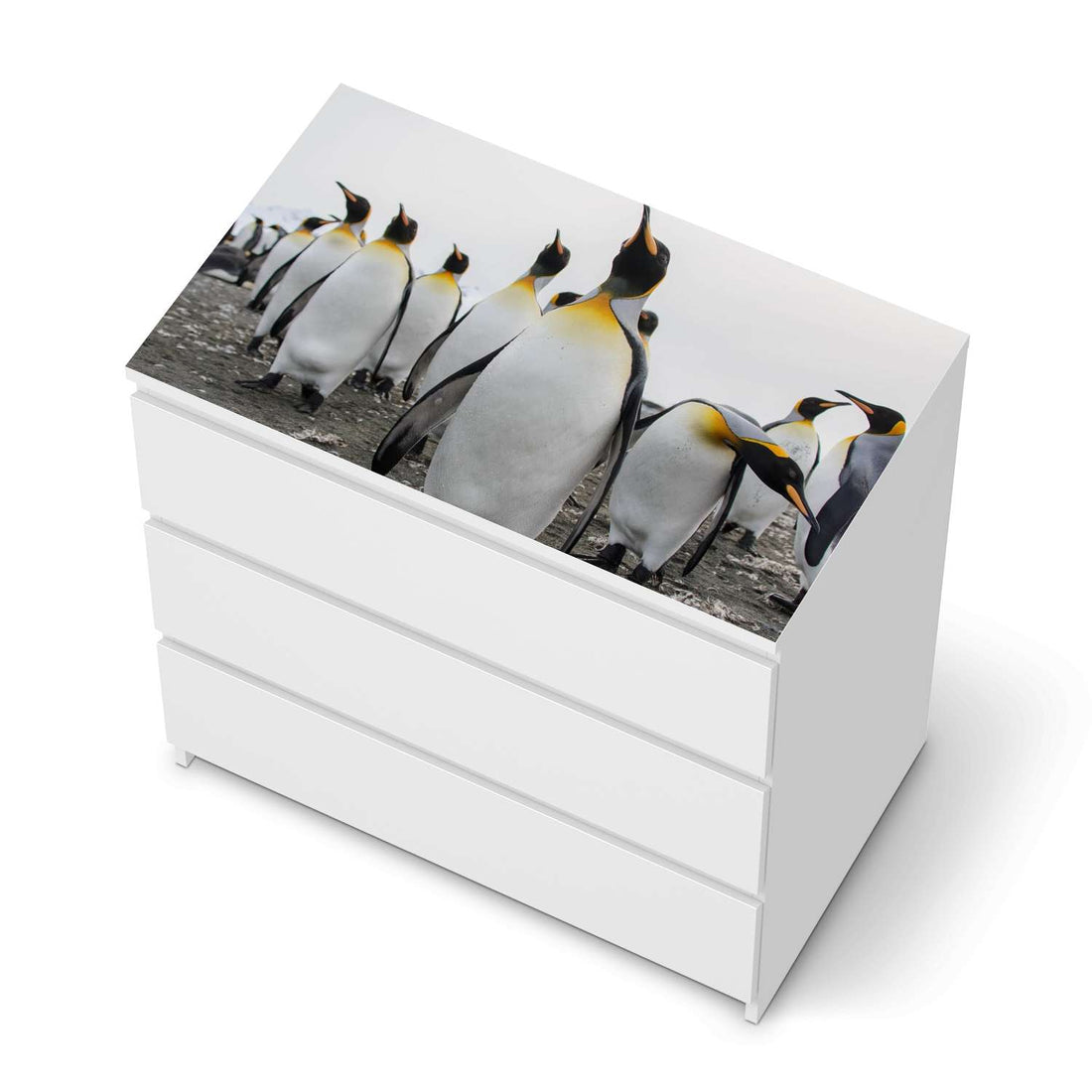 Möbelfolie Penguin Family - IKEA Malm Kommode 3 Schubladen [oben] - weiss
