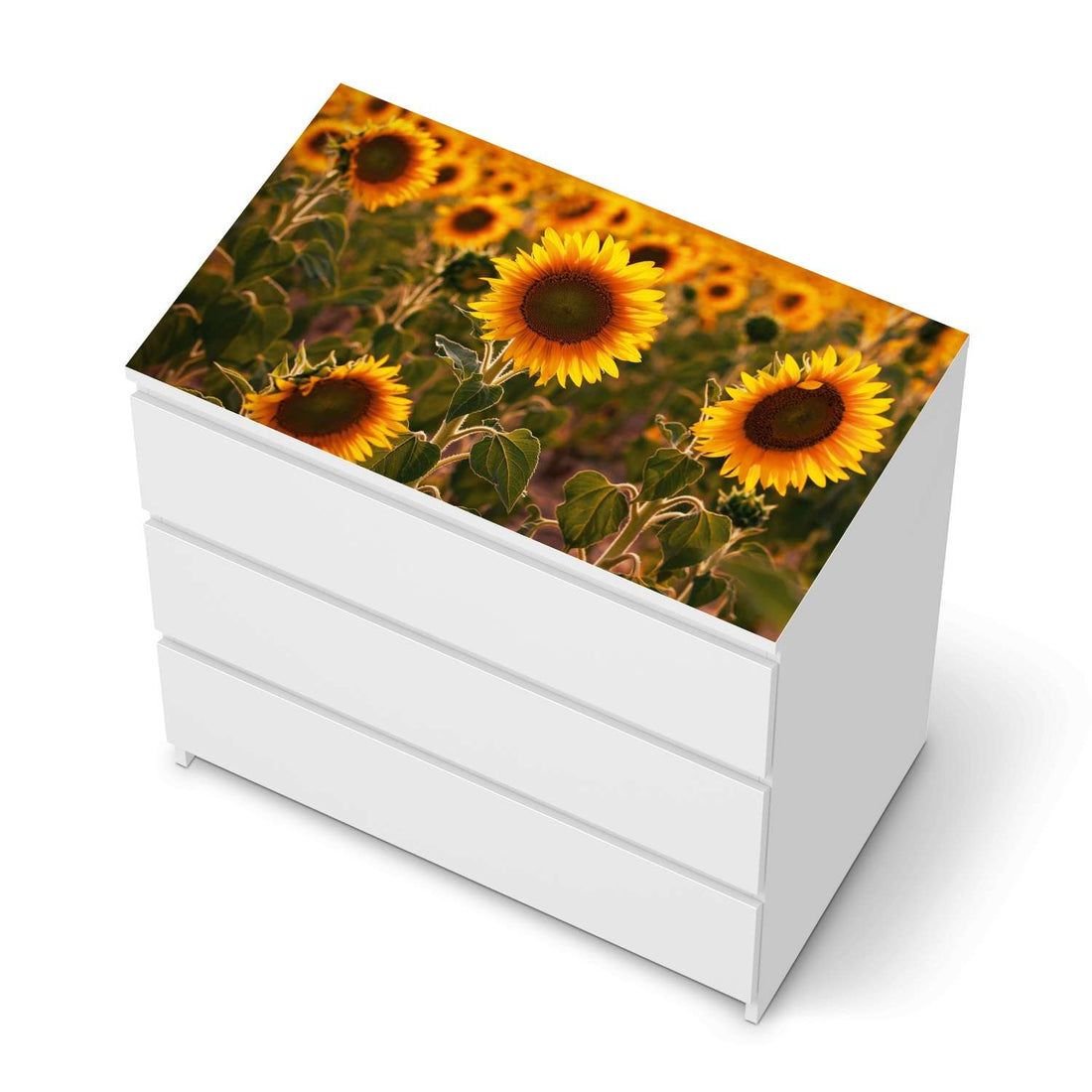 Möbelfolie Sunflowers - IKEA Malm Kommode 3 Schubladen [oben] - weiss