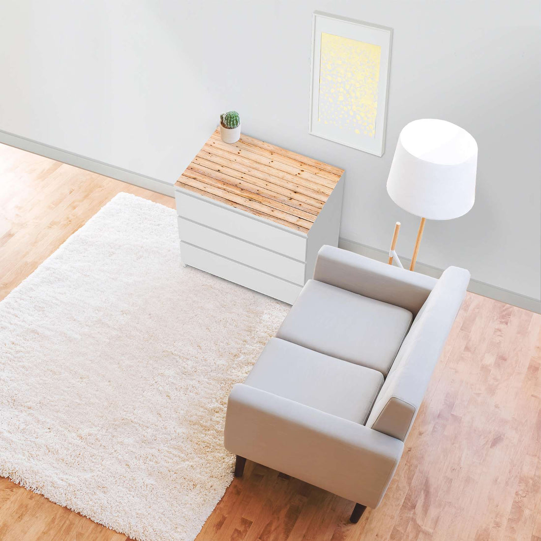 Möbelfolie Bright Planks - IKEA Malm Kommode 3 Schubladen [oben] - Wohnzimmer