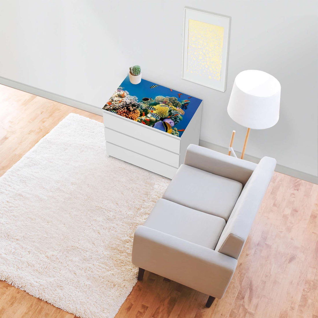 Möbelfolie Coral Reef - IKEA Malm Kommode 3 Schubladen [oben] - Wohnzimmer
