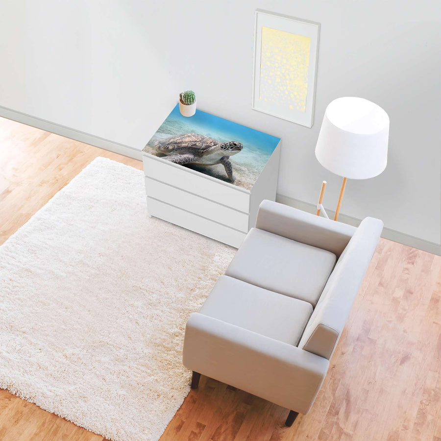 Möbelfolie Green Sea Turtle - IKEA Malm Kommode 3 Schubladen [oben] - Wohnzimmer