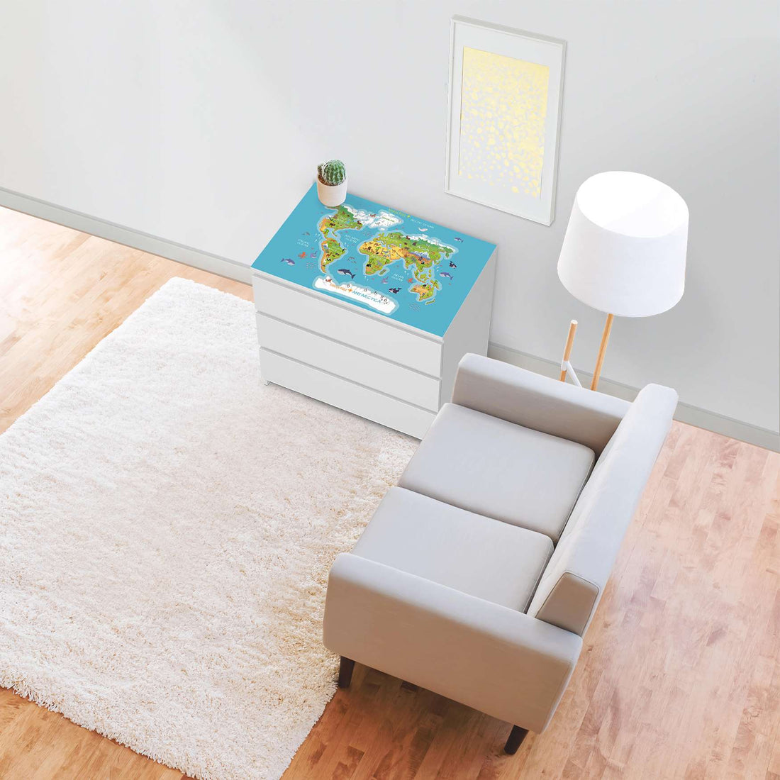 Möbelfolie Kids Weltkarte - IKEA Malm Kommode 3 Schubladen [oben] - Wohnzimmer