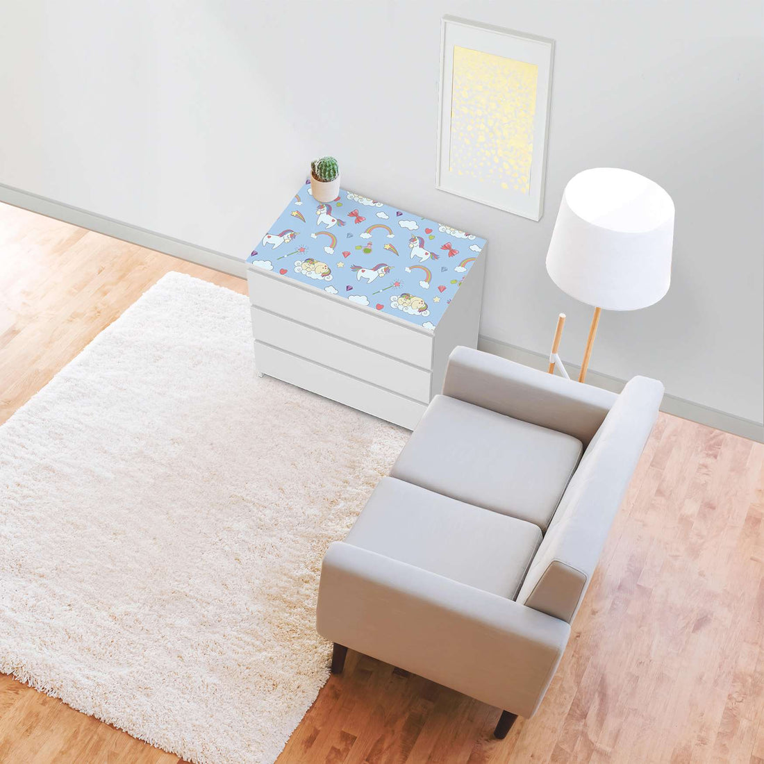 Möbelfolie Rainbow Unicorn - IKEA Malm Kommode 3 Schubladen [oben] - Wohnzimmer