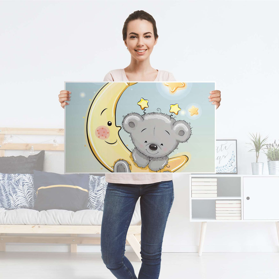 Möbelfolie Teddy und Mond - IKEA Malm Kommode 4 Schubladen [oben] - Folie