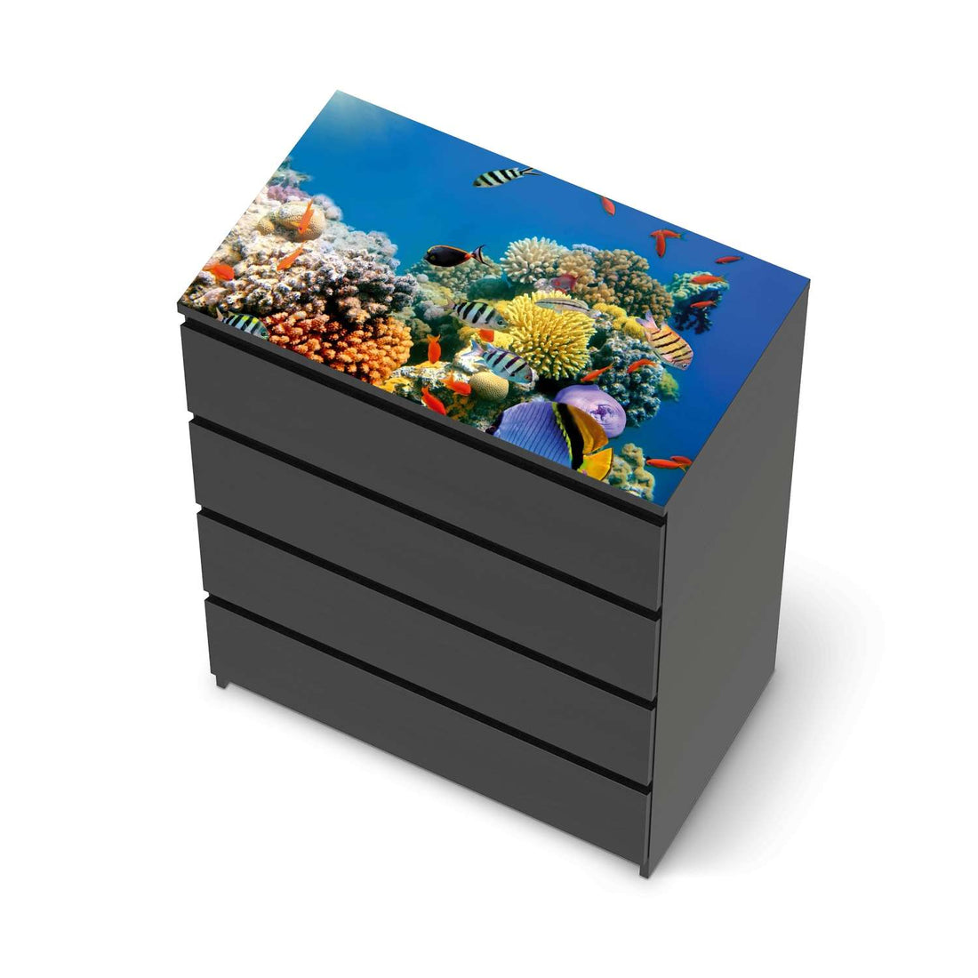 Möbelfolie Coral Reef - IKEA Malm Kommode 4 Schubladen [oben] - schwarz