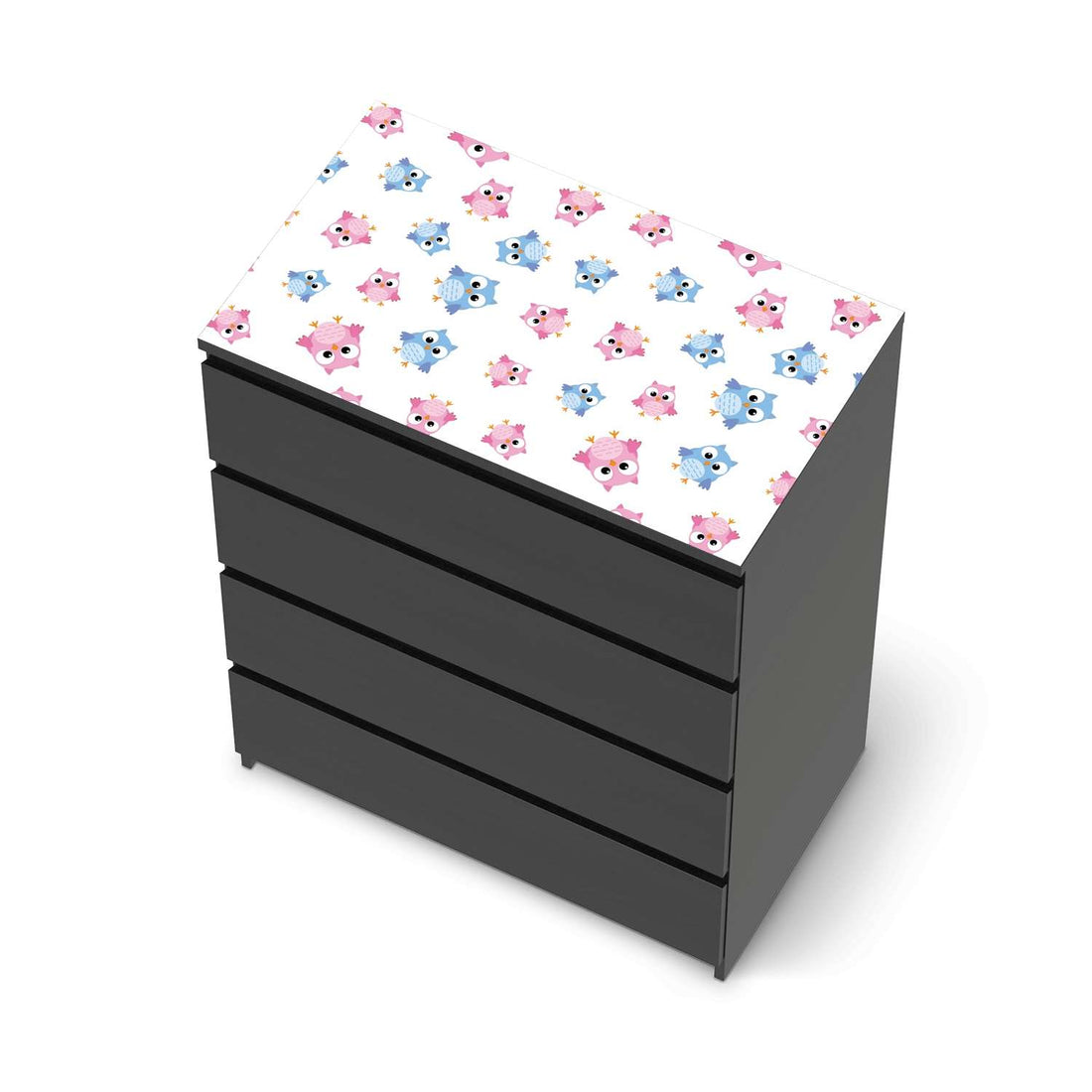 Möbelfolie Eulenparty - IKEA Malm Kommode 4 Schubladen [oben] - schwarz