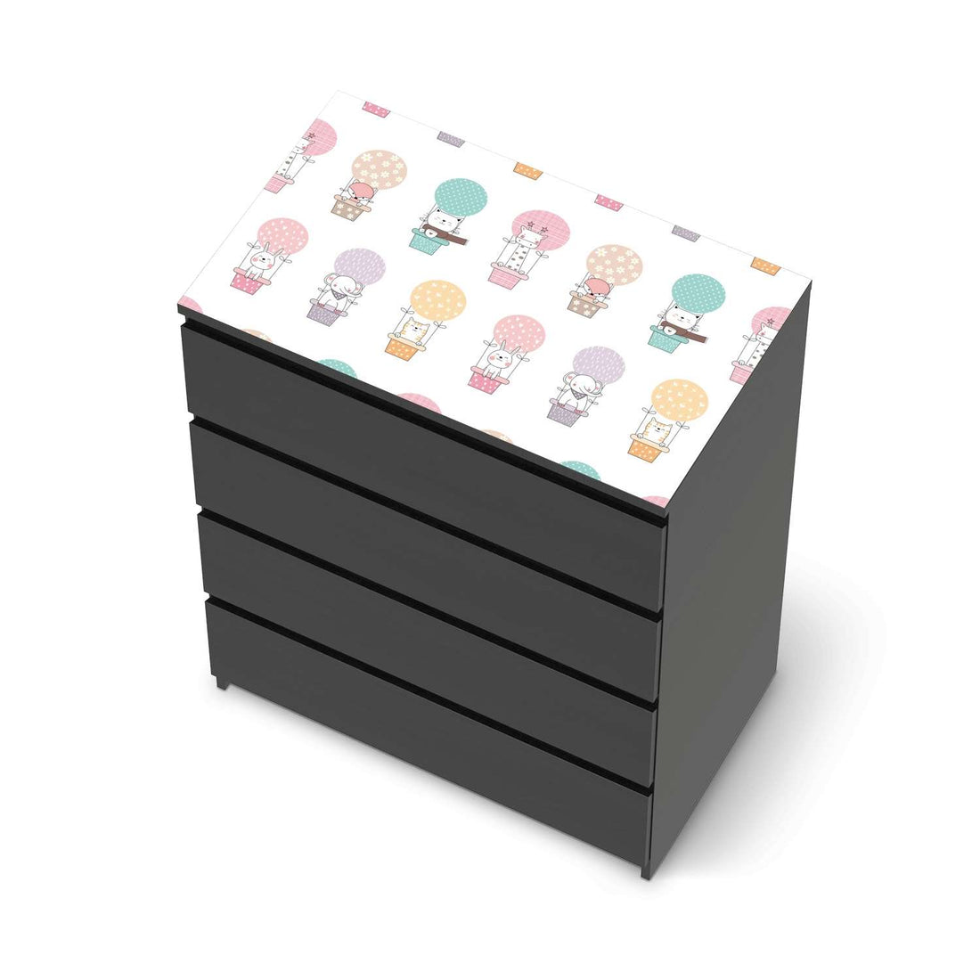 Möbelfolie Flying Animals - IKEA Malm Kommode 4 Schubladen [oben] - schwarz
