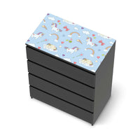Möbelfolie Rainbow Unicorn - IKEA Malm Kommode 4 Schubladen [oben] - schwarz