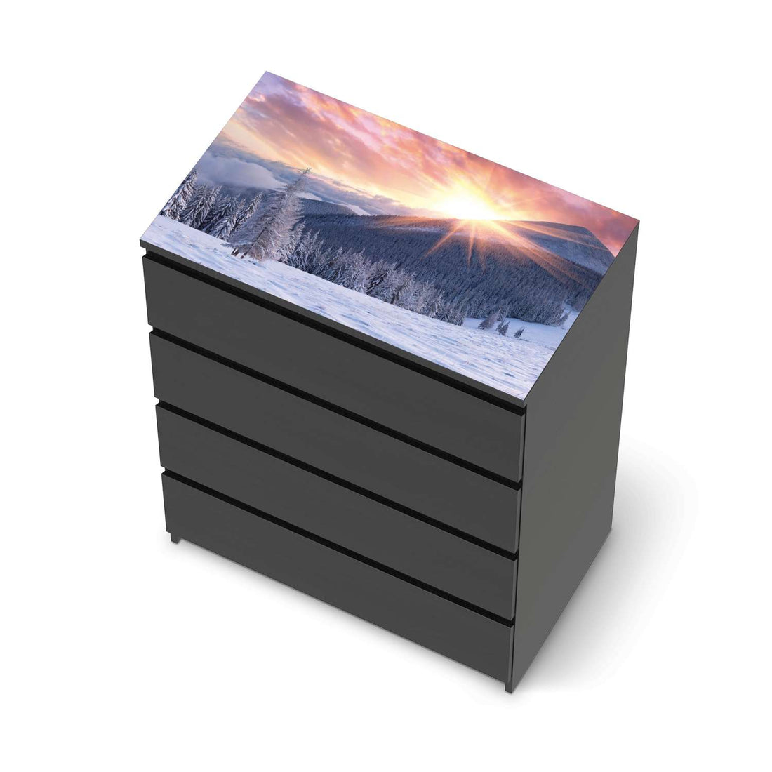 Möbelfolie Zauberhafte Winterlandschaft - IKEA Malm Kommode 4 Schubladen [oben] - schwarz