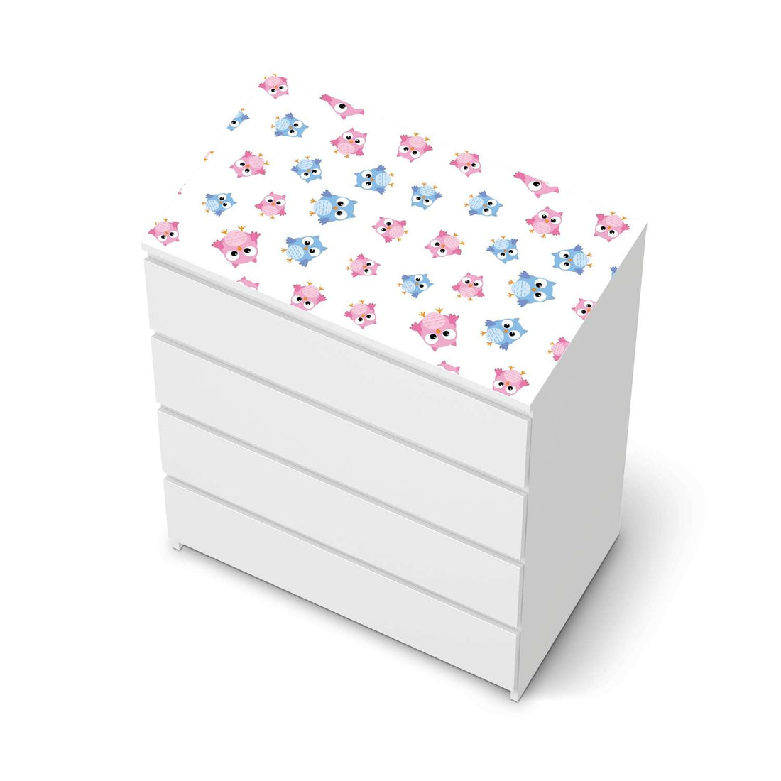 Möbelfolie Eulenparty - IKEA Malm Kommode 4 Schubladen [oben] - weiss