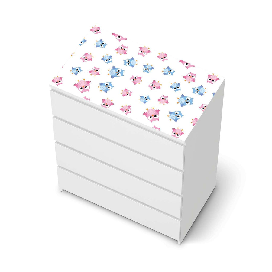 Möbelfolie Eulenparty - IKEA Malm Kommode 4 Schubladen [oben] - weiss