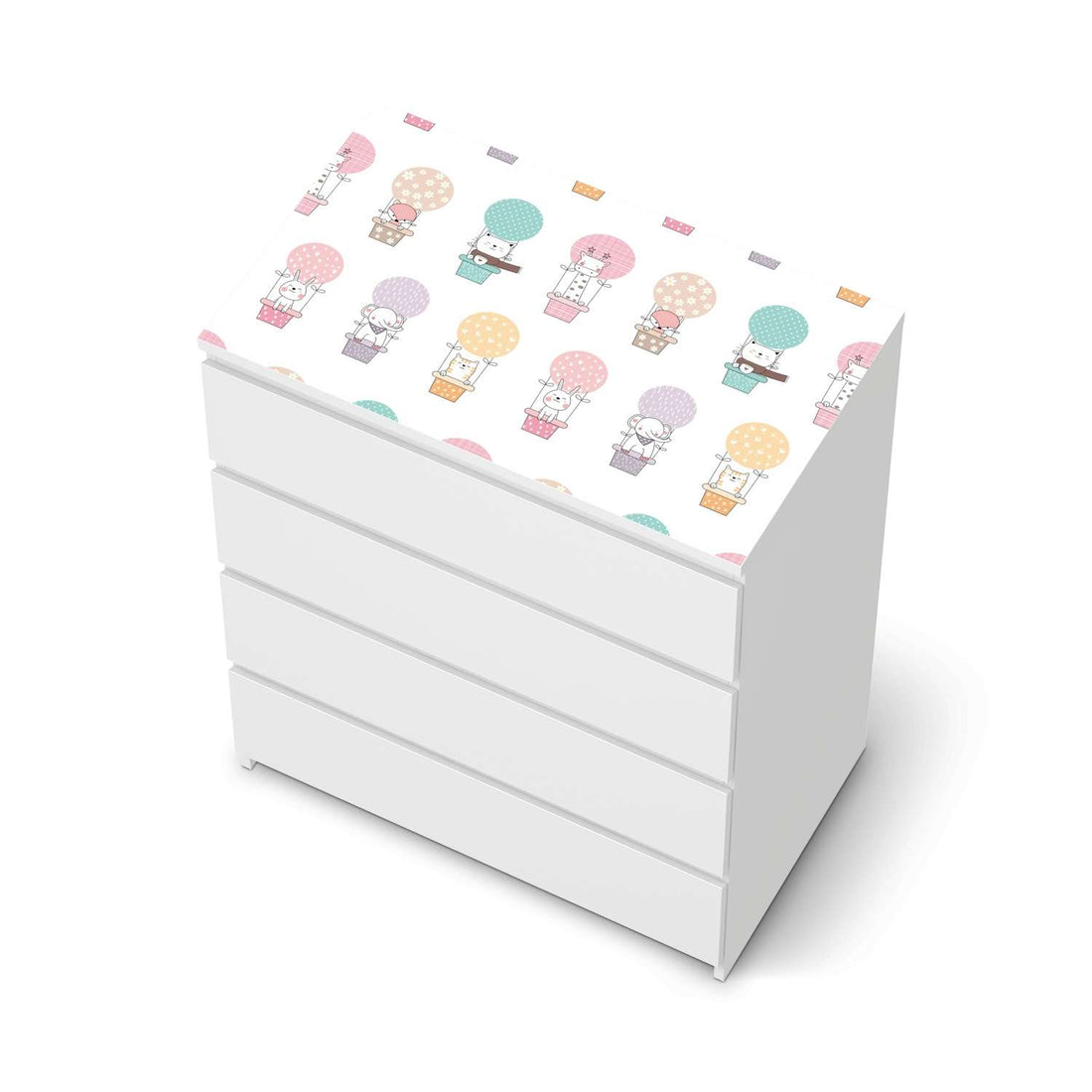 Möbelfolie Flying Animals - IKEA Malm Kommode 4 Schubladen [oben] - weiss
