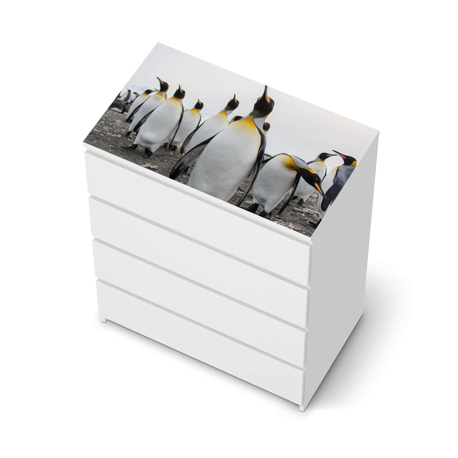 Möbelfolie Penguin Family - IKEA Malm Kommode 4 Schubladen [oben] - weiss