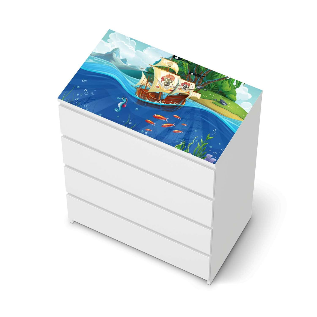 Möbelfolie Pirates - IKEA Malm Kommode 4 Schubladen [oben] - weiss