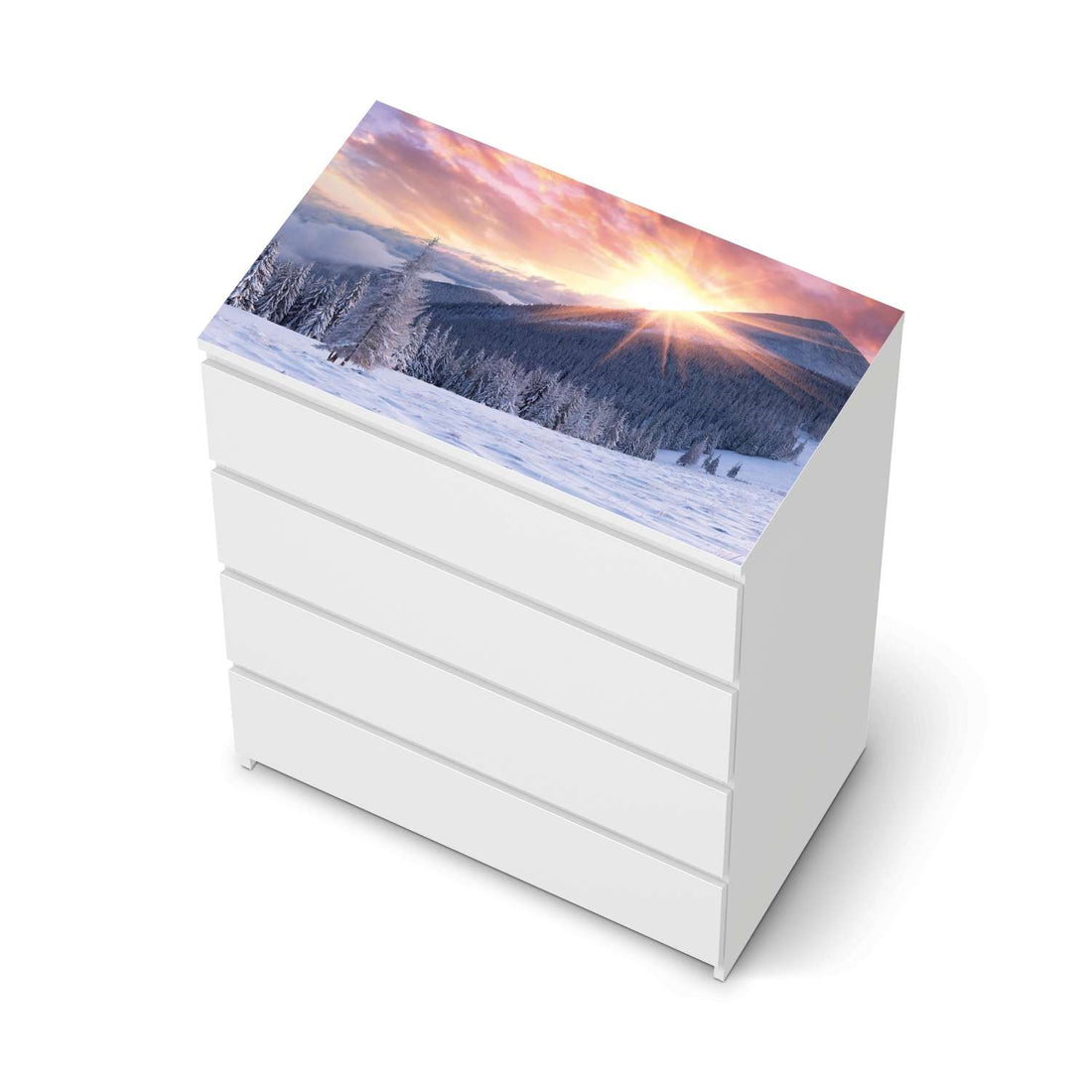 Möbelfolie Zauberhafte Winterlandschaft - IKEA Malm Kommode 4 Schubladen [oben] - weiss