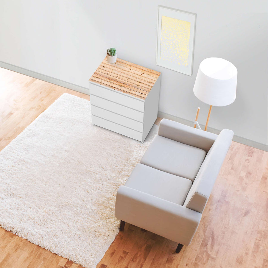 Möbelfolie Bright Planks - IKEA Malm Kommode 4 Schubladen [oben] - Wohnzimmer