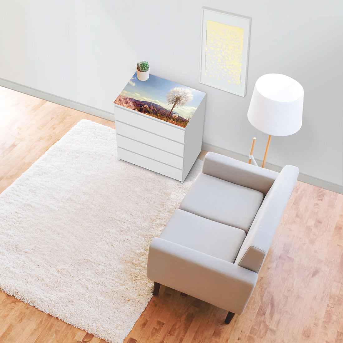 Möbelfolie Dandelion - IKEA Malm Kommode 4 Schubladen [oben] - Wohnzimmer