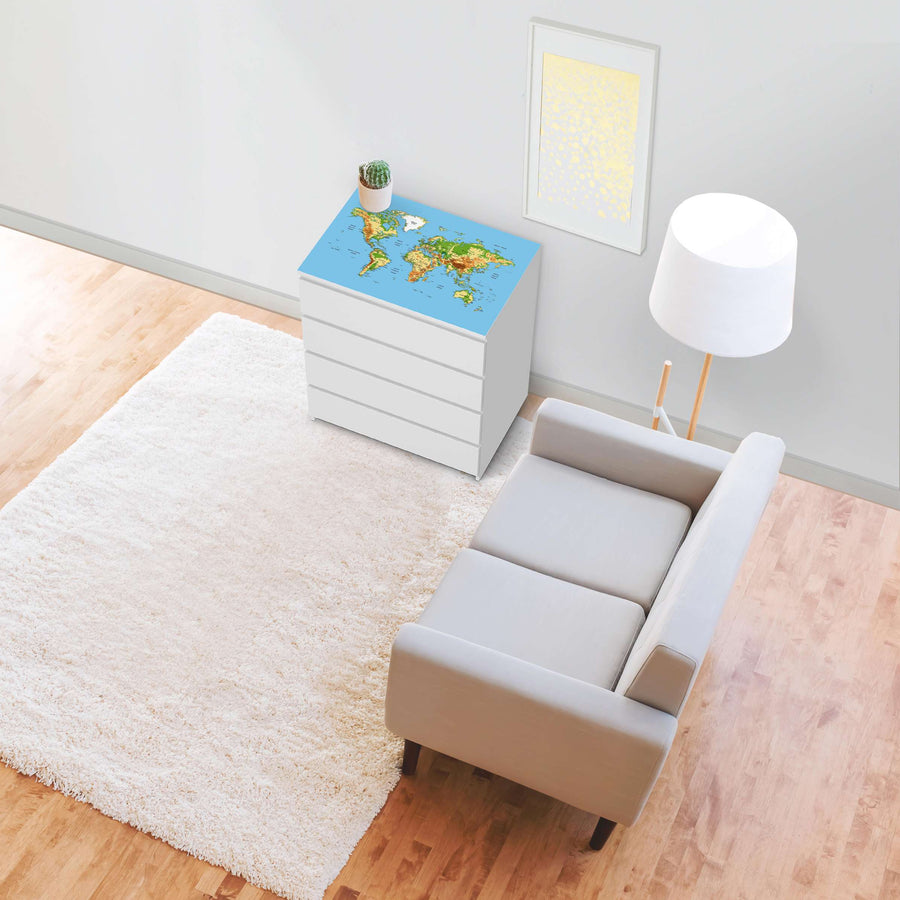 Möbelfolie Geografische Weltkarte - IKEA Malm Kommode 4 Schubladen [oben] - Wohnzimmer