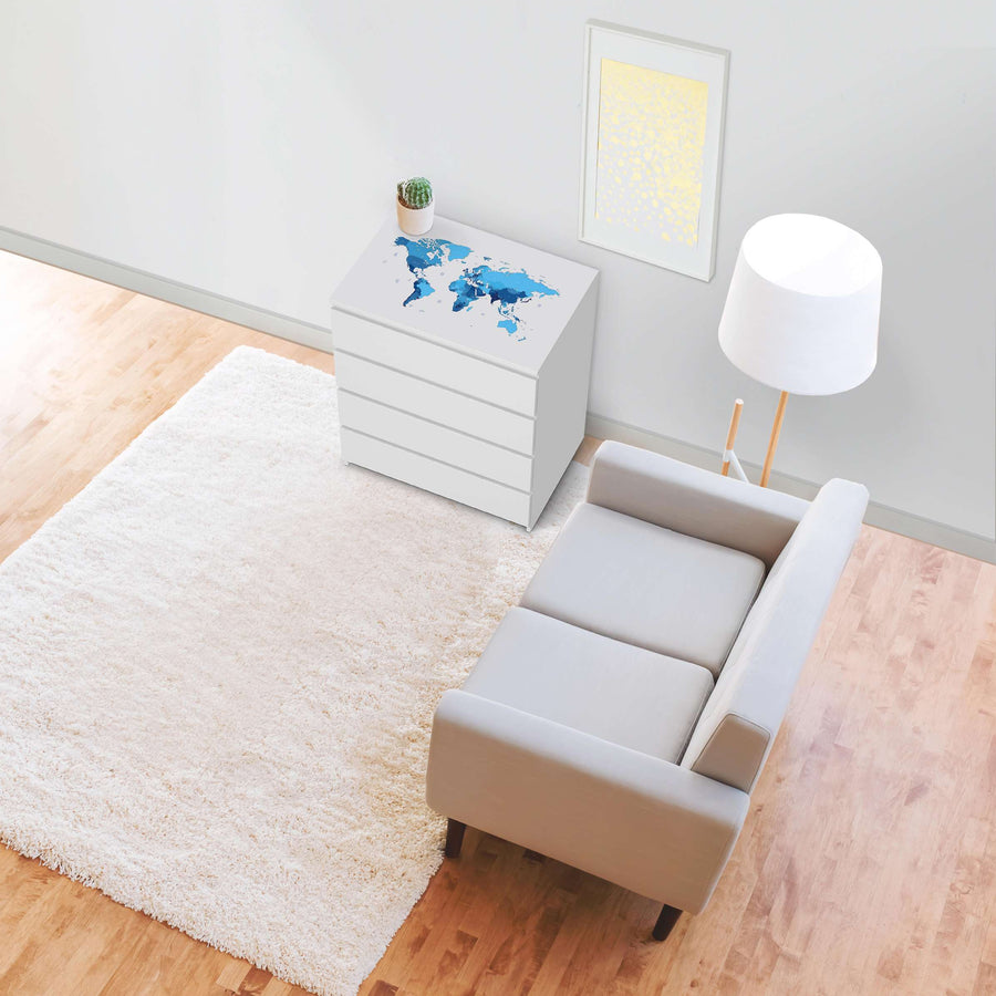 Möbelfolie Politische Weltkarte - IKEA Malm Kommode 4 Schubladen [oben] - Wohnzimmer