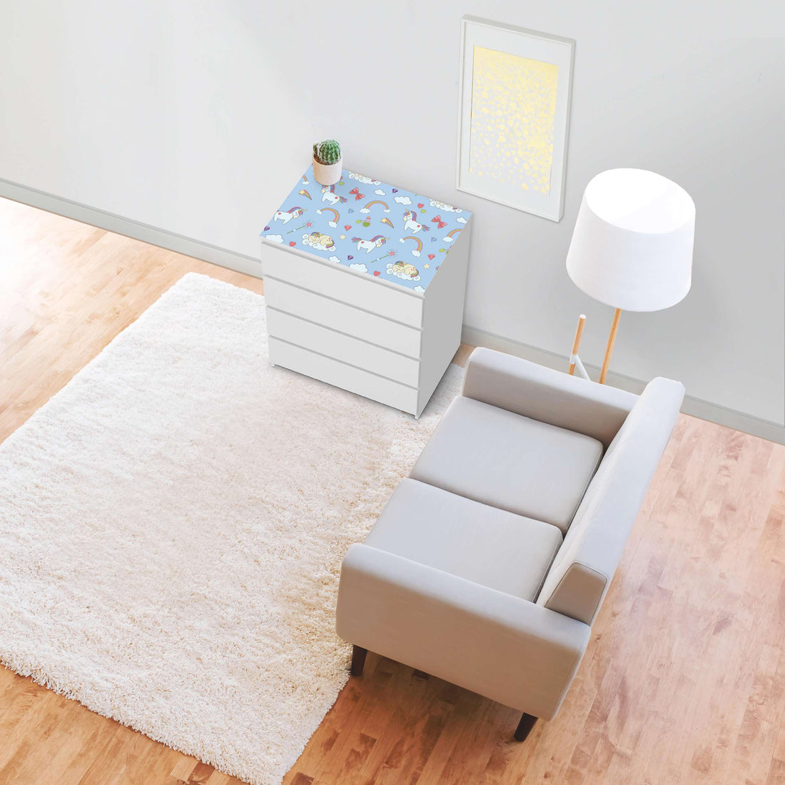 Möbelfolie Rainbow Unicorn - IKEA Malm Kommode 4 Schubladen [oben] - Wohnzimmer