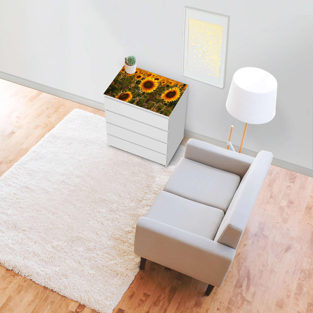 Möbelfolie Sunflowers - IKEA Malm Kommode 4 Schubladen [oben] - Wohnzimmer
