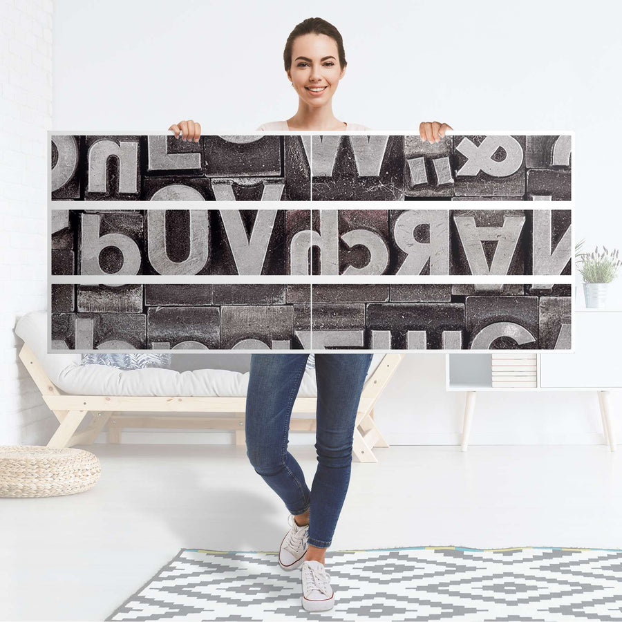 Möbelfolie Alphabet - IKEA Malm Kommode 6 Schubladen (breit) - Folie