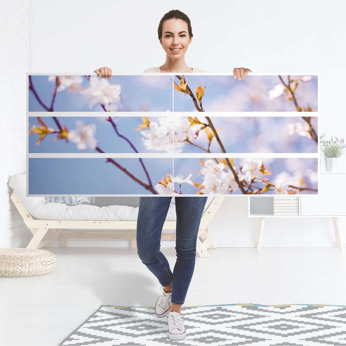 Möbelfolie Apple Blossoms - IKEA Malm Kommode 6 Schubladen (breit) - Folie