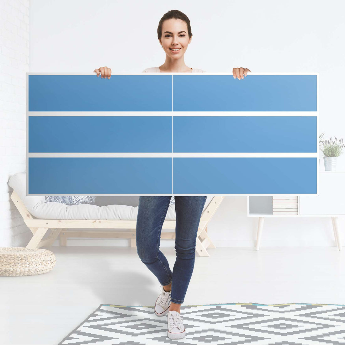 Möbelfolie Blau Light - IKEA Malm Kommode 6 Schubladen (breit) - Folie
