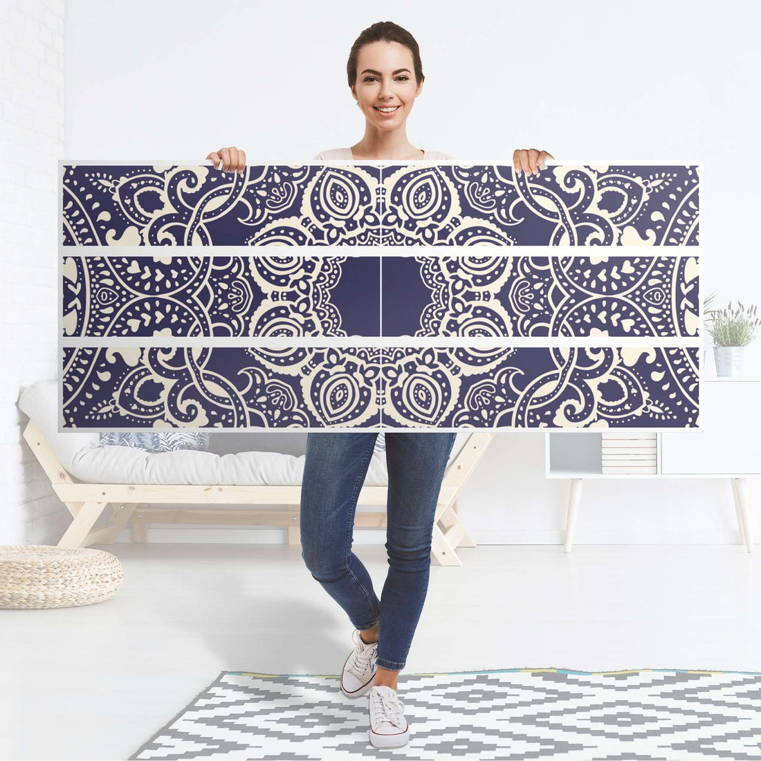 Möbelfolie Blue Mandala - IKEA Malm Kommode 6 Schubladen (breit) - Folie