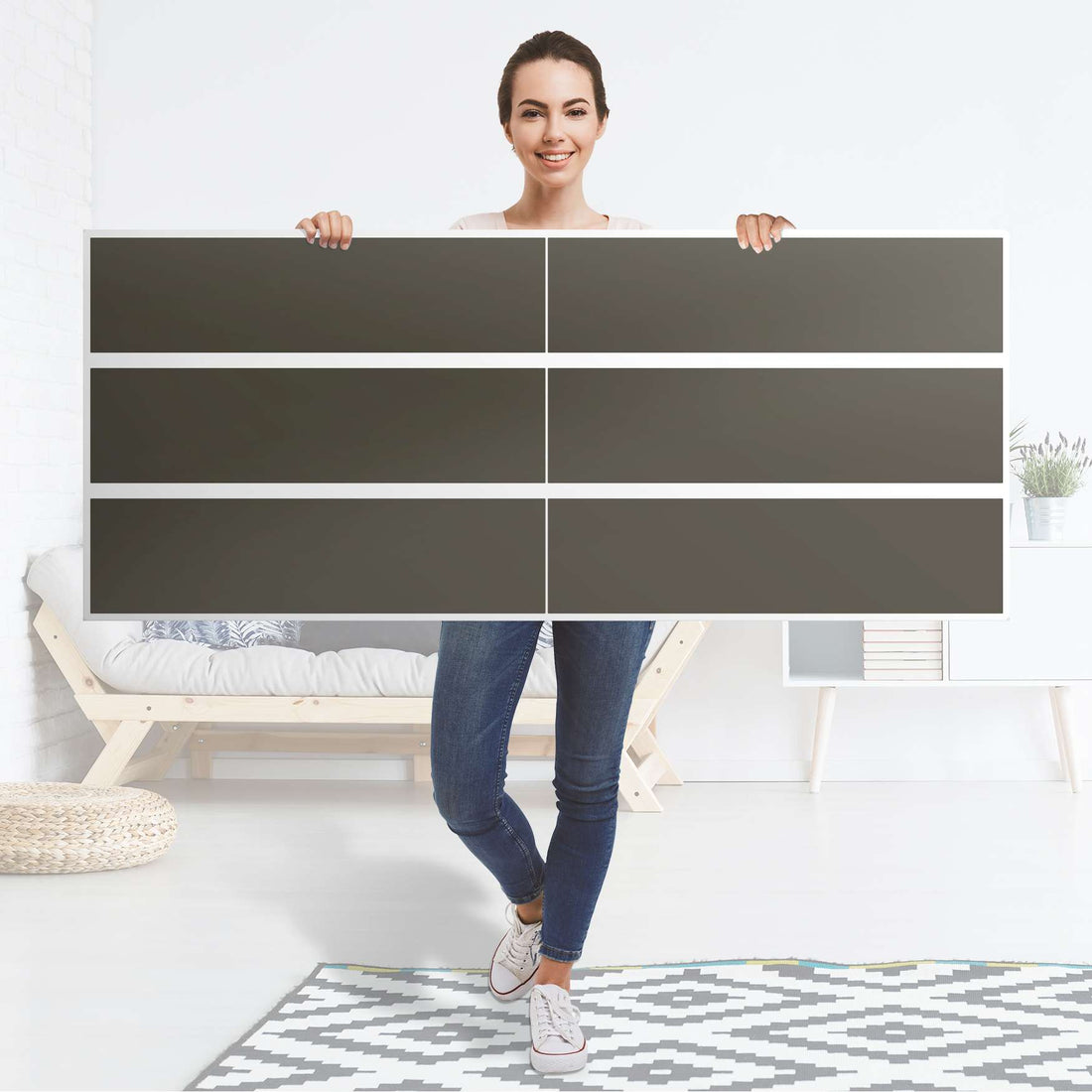 Möbelfolie Braungrau Dark - IKEA Malm Kommode 6 Schubladen (breit) - Folie