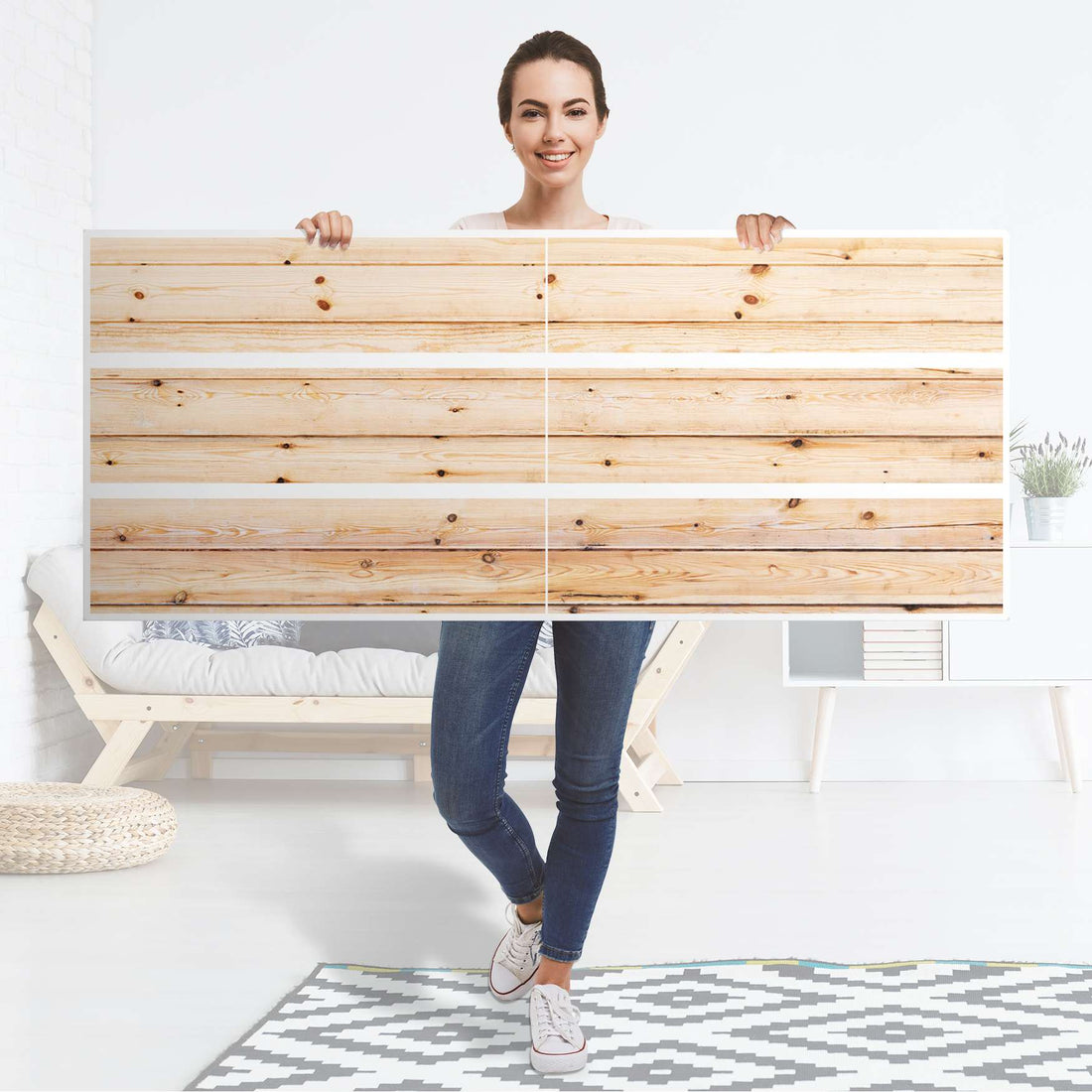 Möbelfolie Bright Planks - IKEA Malm Kommode 6 Schubladen (breit) - Folie