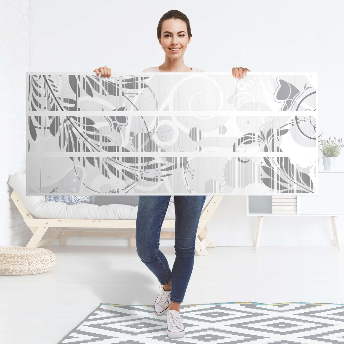 Möbelfolie Florals Plain 2 - IKEA Malm Kommode 6 Schubladen (breit) - Folie