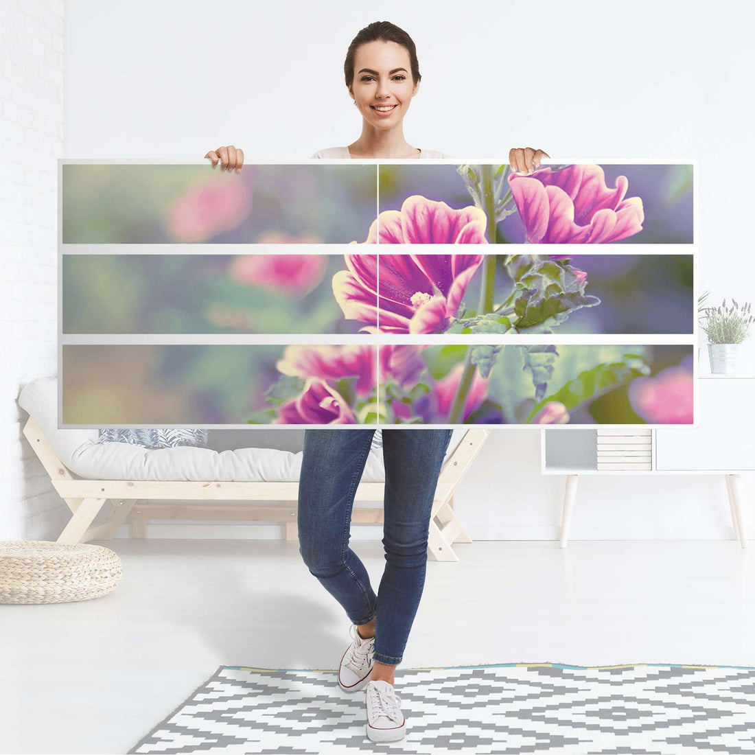 Möbelfolie Flower Gaze - IKEA Malm Kommode 6 Schubladen (breit) - Folie