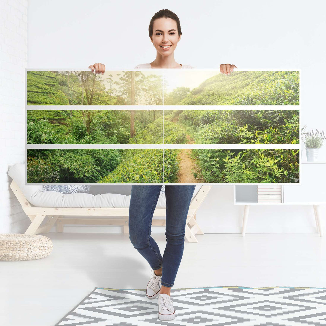 Möbelfolie Green Tea Fields - IKEA Malm Kommode 6 Schubladen (breit) - Folie