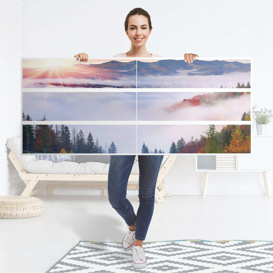 Möbelfolie Herbstwald - IKEA Malm Kommode 6 Schubladen (breit) - Folie