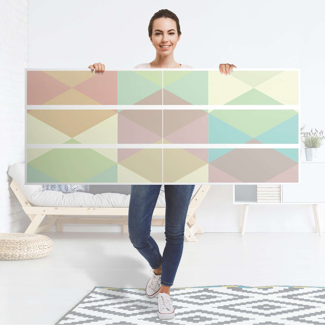 Möbelfolie Melitta Pastell Geometrie - IKEA Malm Kommode 6 Schubladen (breit) - Folie