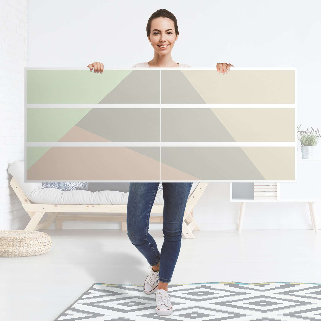Möbelfolie Pastell Geometrik - IKEA Malm Kommode 6 Schubladen (breit) - Folie