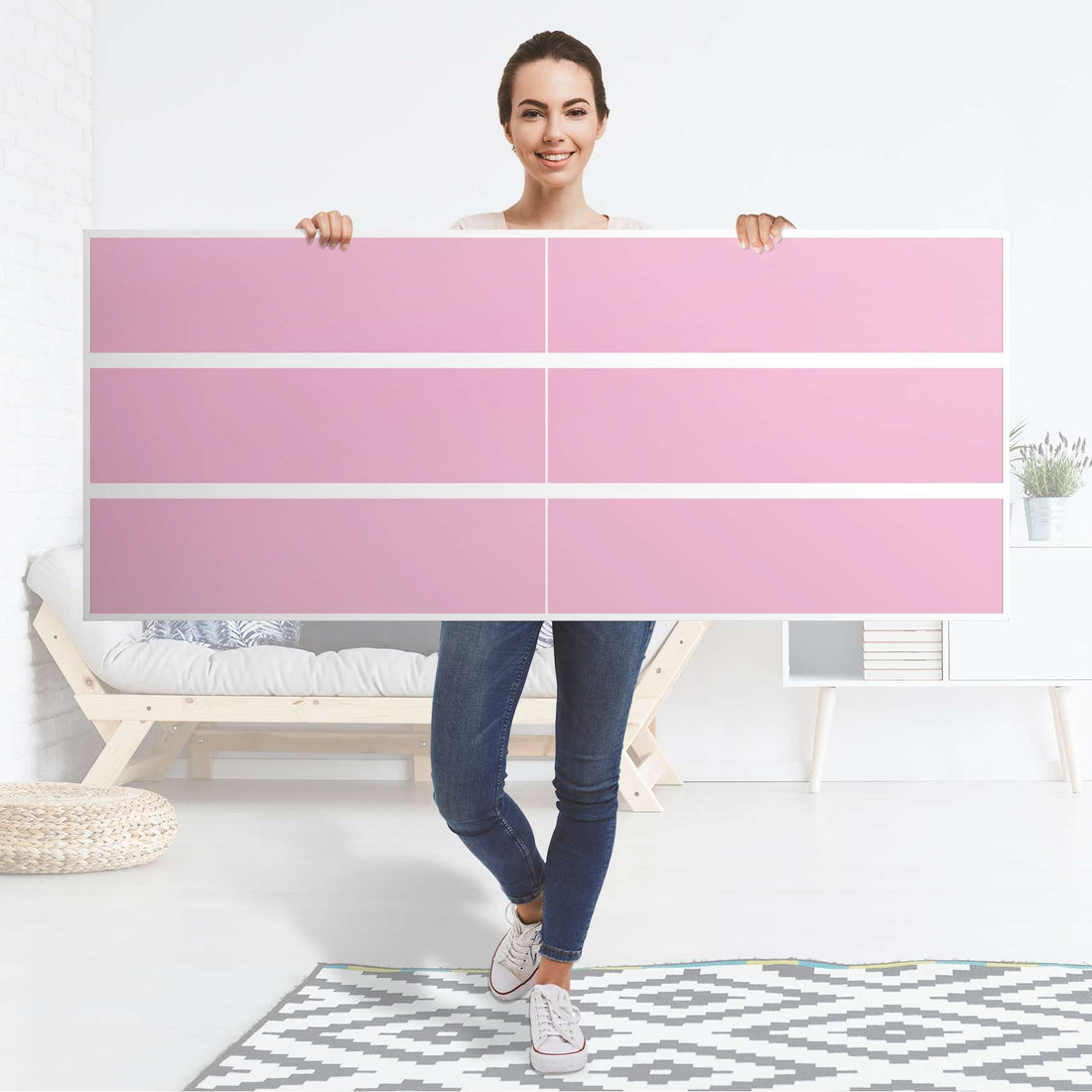 Möbelfolie Pink Light - IKEA Malm Kommode 6 Schubladen (breit) - Folie
