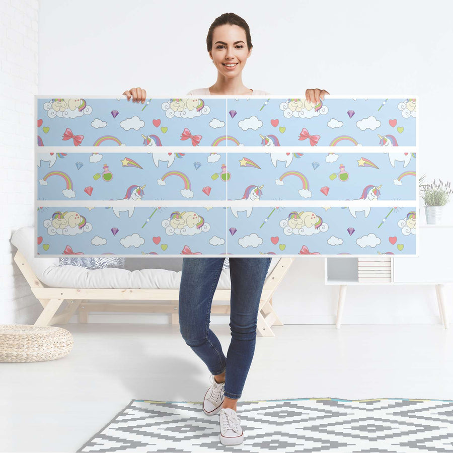Möbelfolie Rainbow Unicorn - IKEA Malm Kommode 6 Schubladen (breit) - Folie