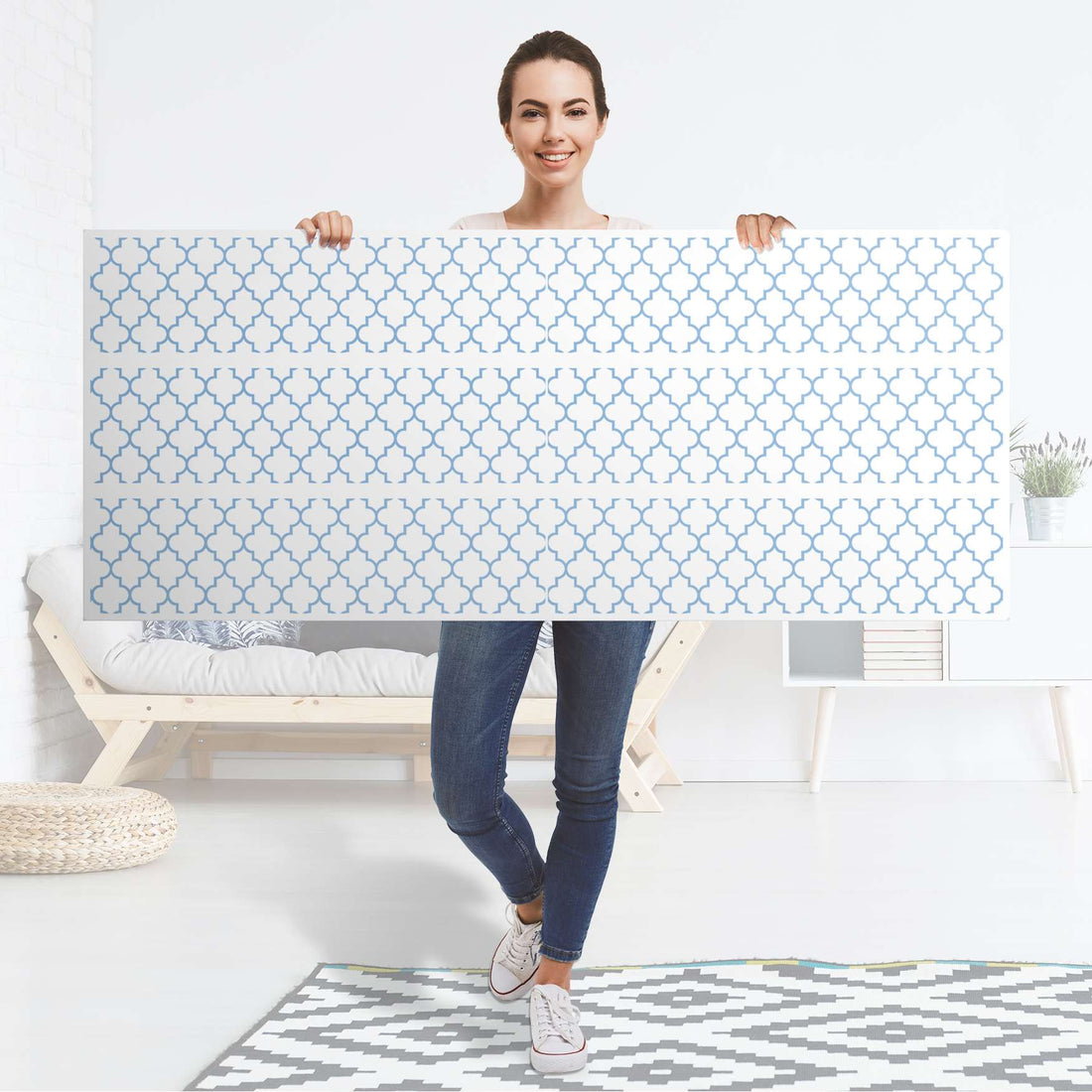 Möbelfolie Retro Pattern - Blau - IKEA Malm Kommode 6 Schubladen (breit) - Folie
