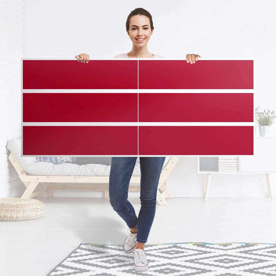 Möbelfolie Rot Dark - IKEA Malm Kommode 6 Schubladen (breit) - Folie