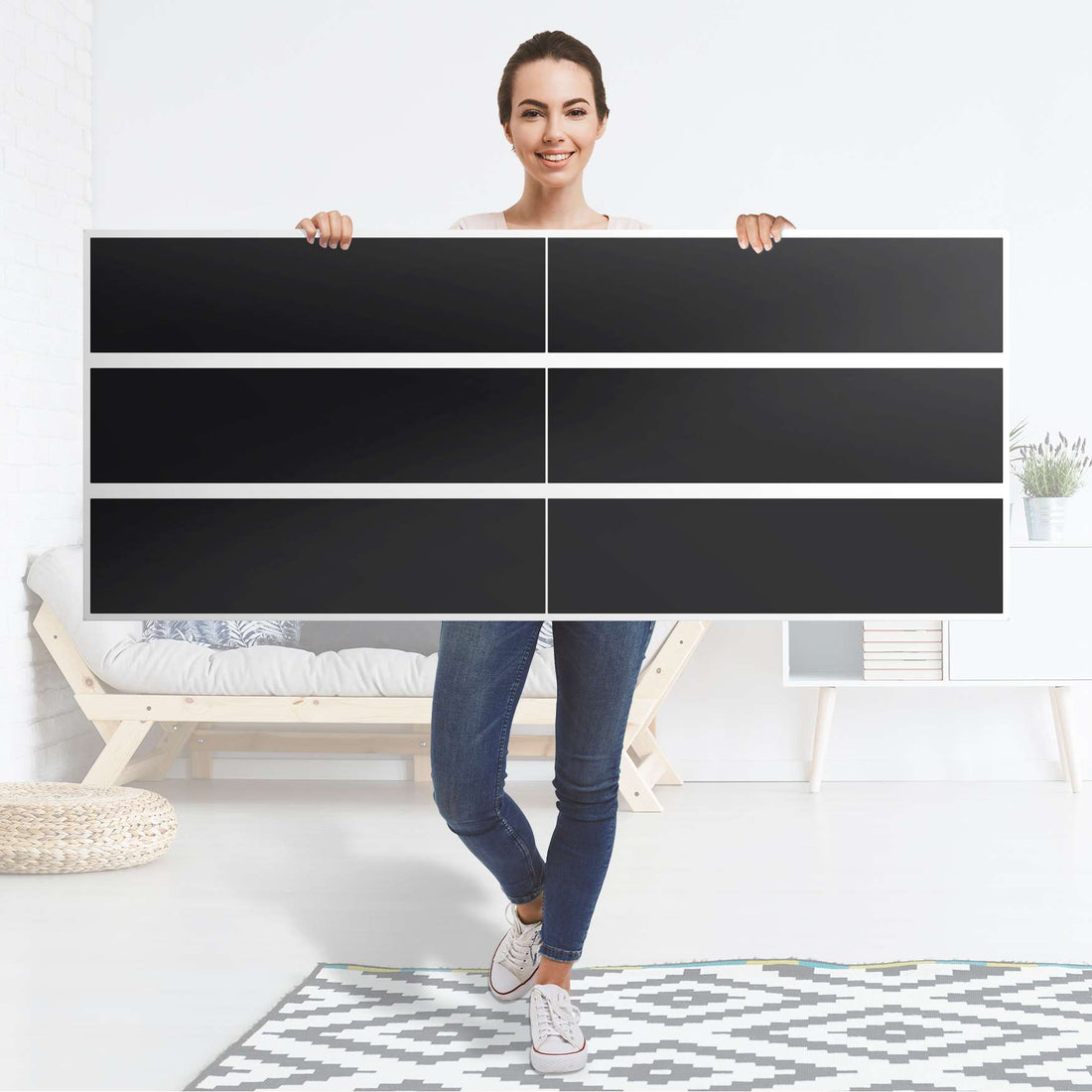 Möbelfolie Schwarz - IKEA Malm Kommode 6 Schubladen (breit) - Folie