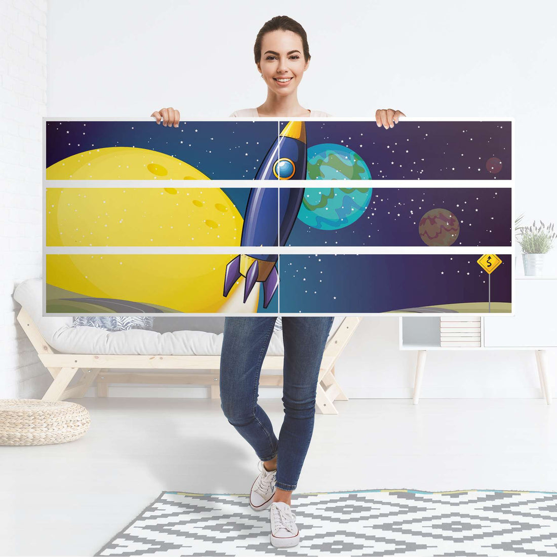 Möbelfolie Space Rocket - IKEA Malm Kommode 6 Schubladen (breit) - Folie