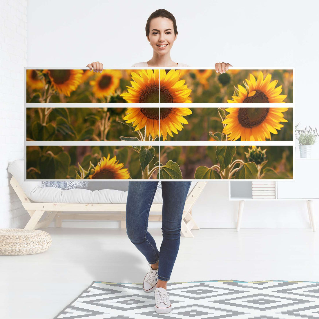 Möbelfolie Sunflowers - IKEA Malm Kommode 6 Schubladen (breit) - Folie